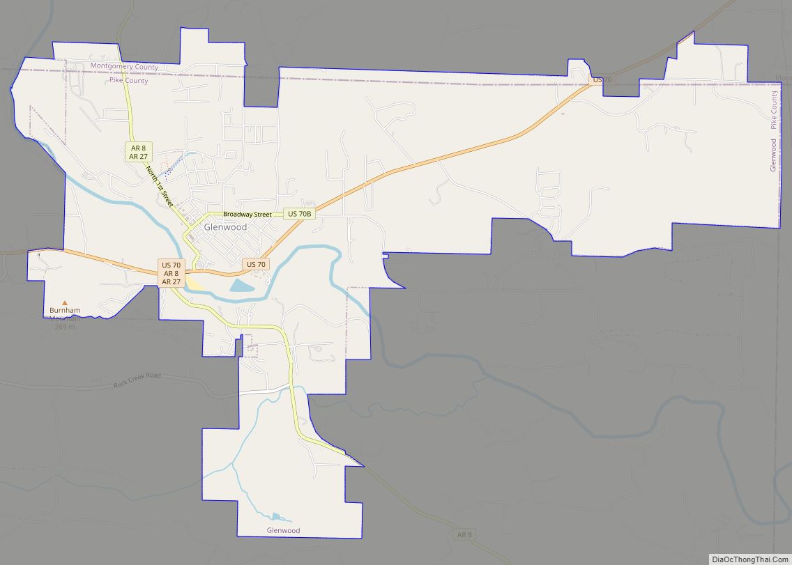 Map of Glenwood city, Arkansas