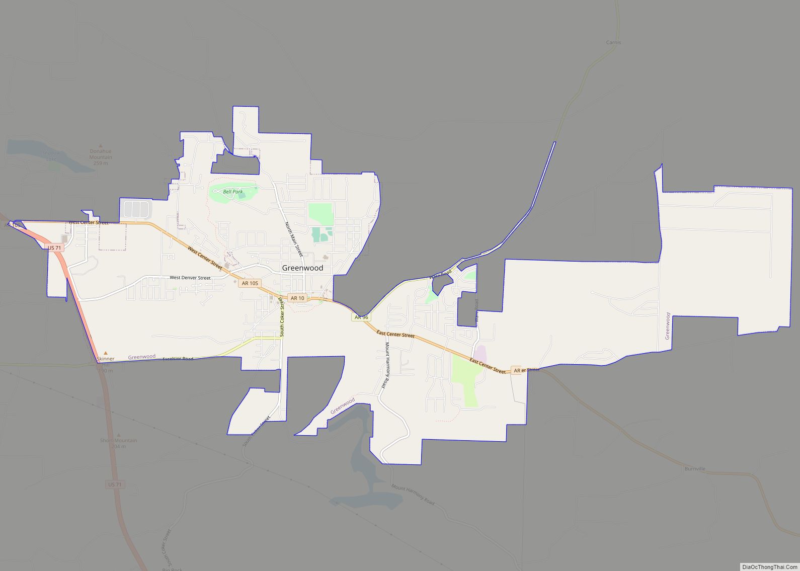 Map of Greenwood city