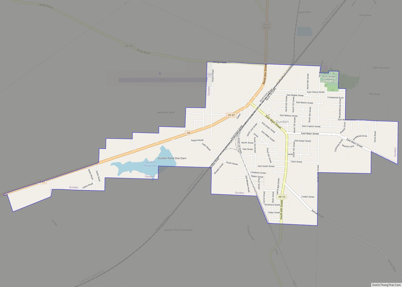 Map of Gurdon city