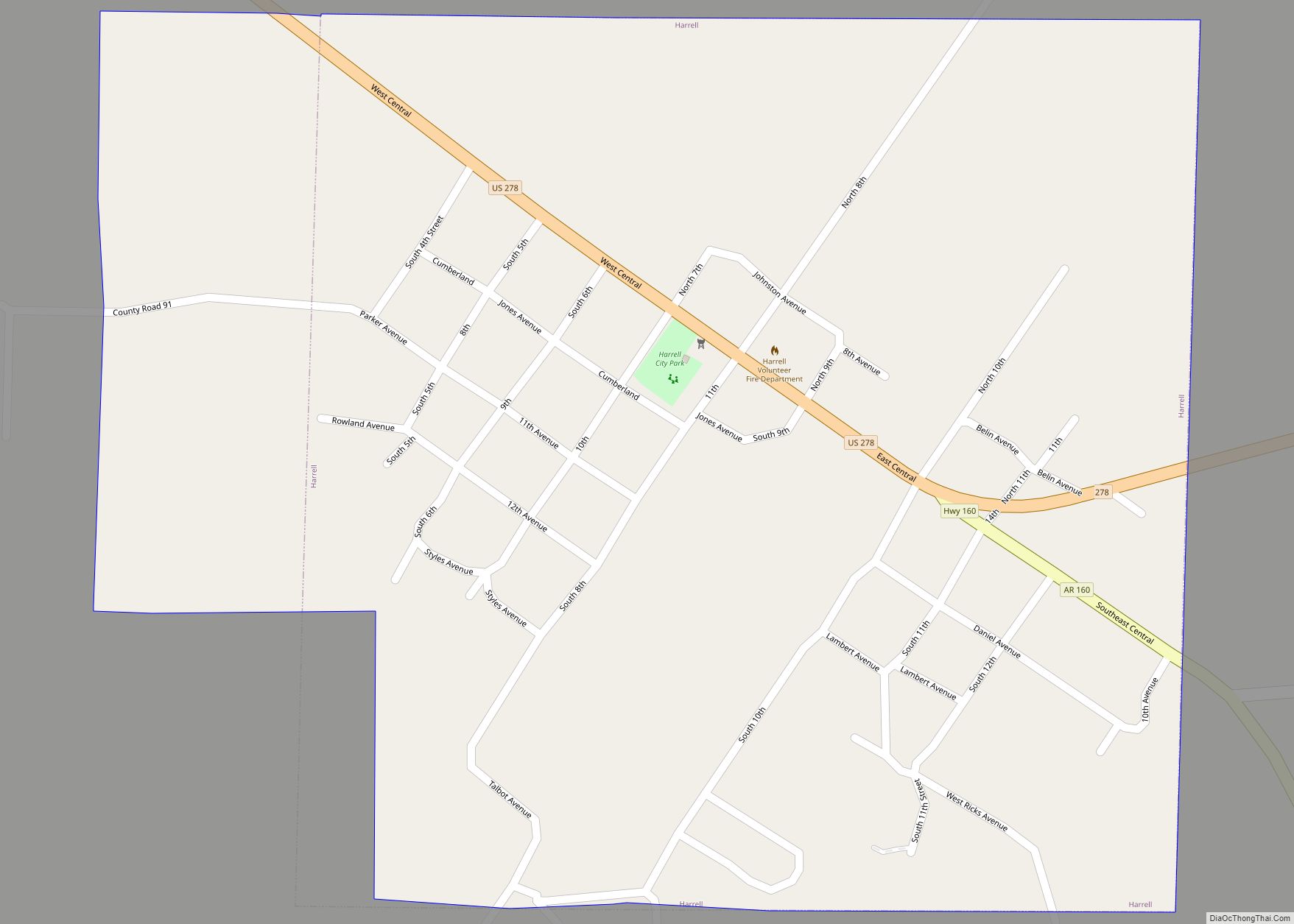 Map of Harrell town