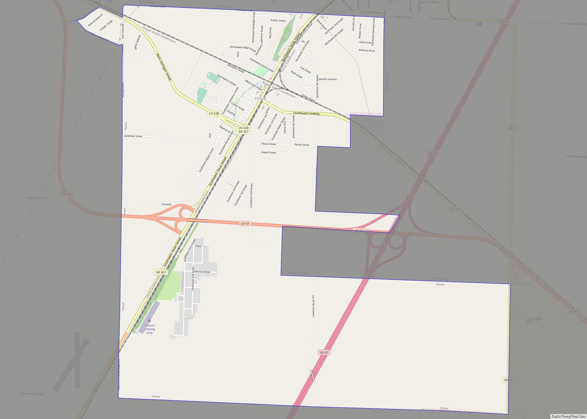 Map of Hoxie city