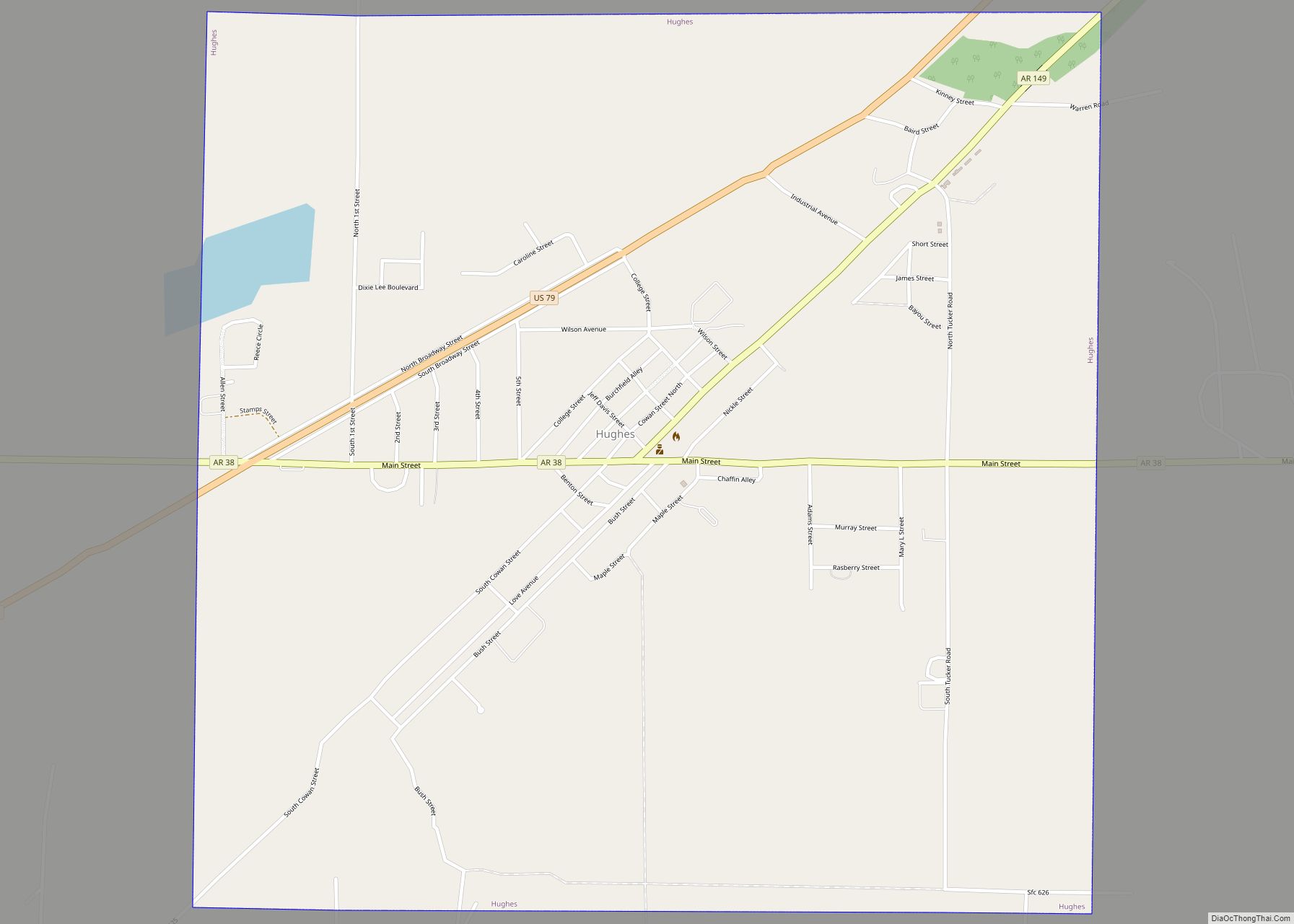 Map of Hughes city, Arkansas