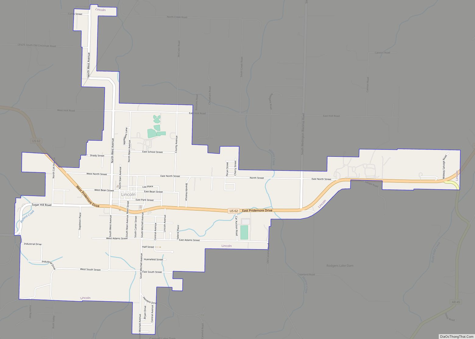 Map of Lincoln city, Arkansas