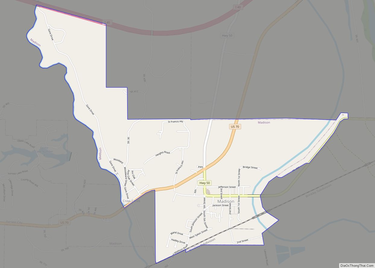 Map of Madison city, Arkansas