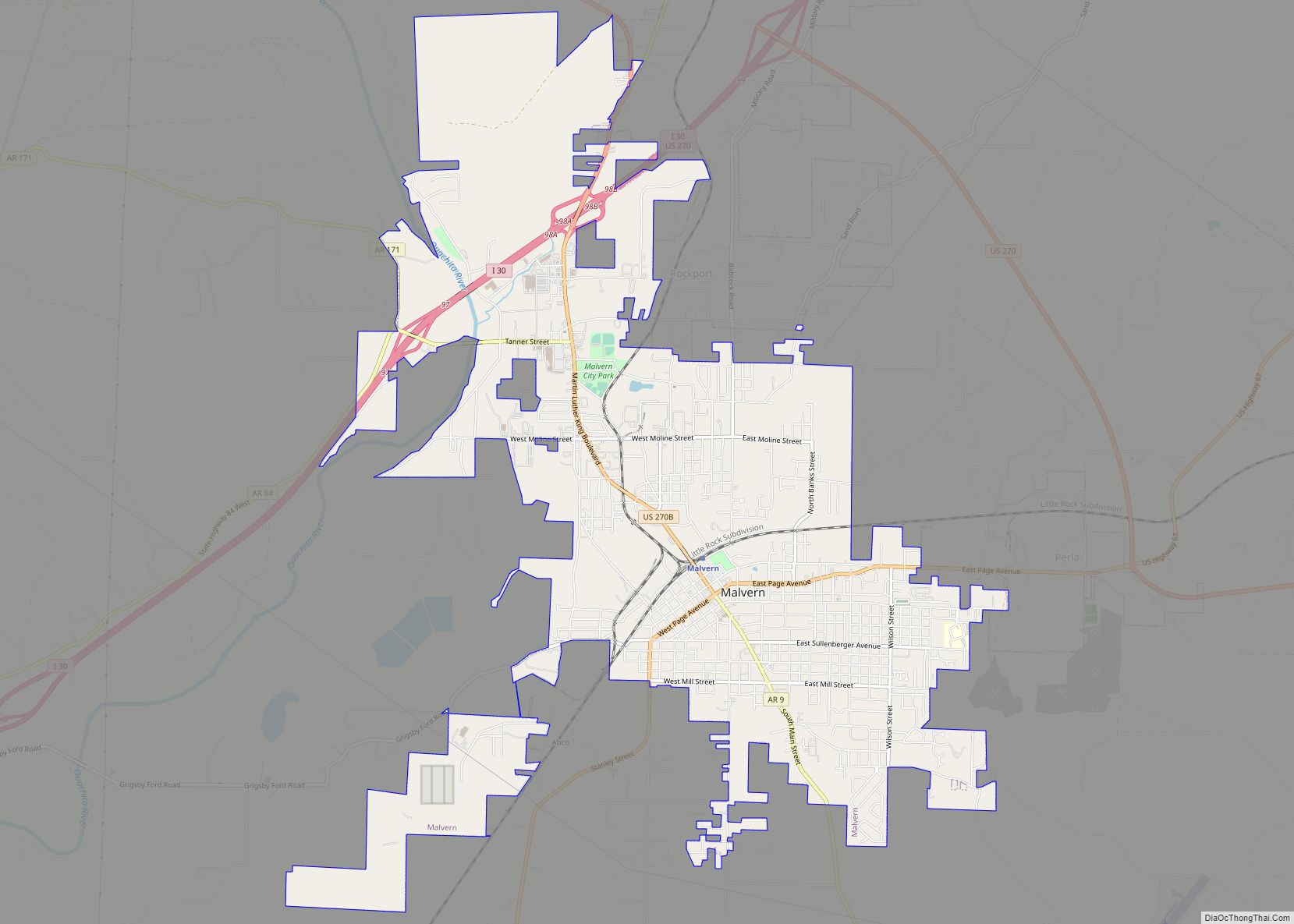 Map of Malvern city, Arkansas