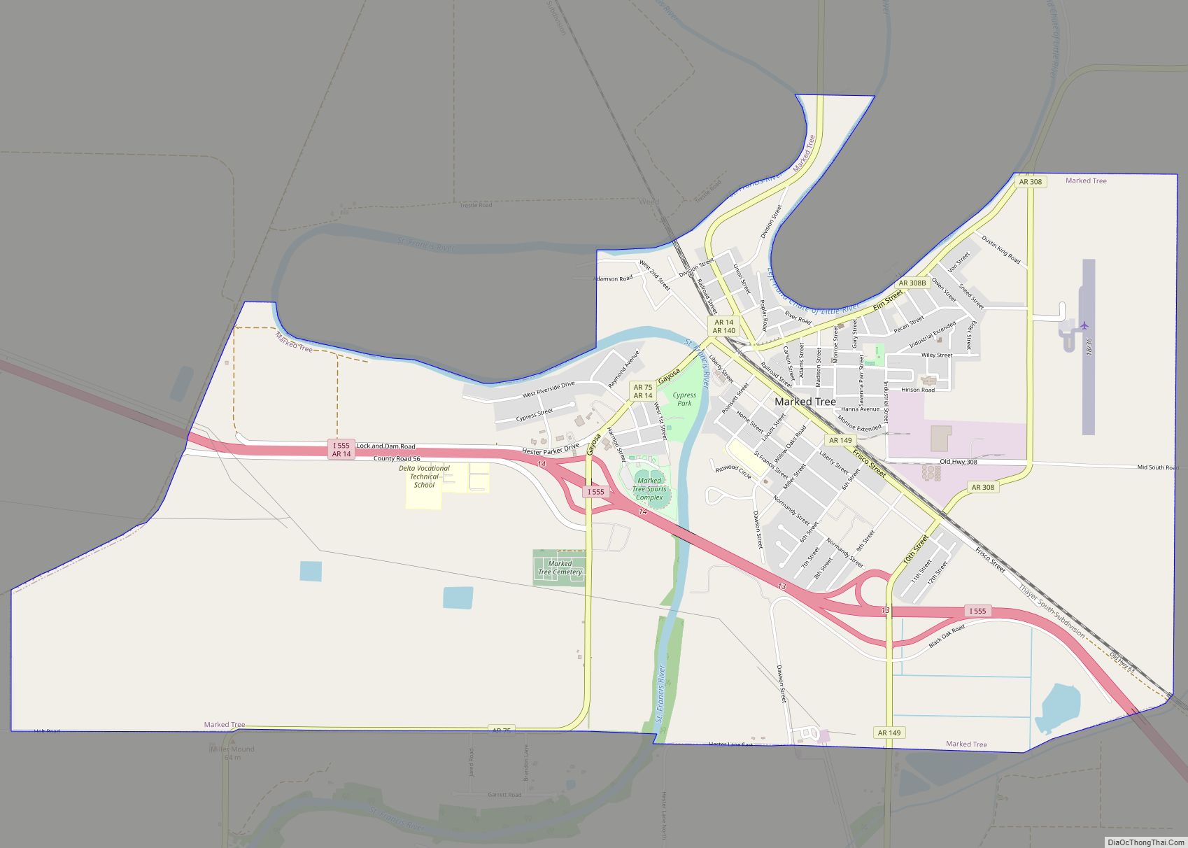 Map of Marked Tree city