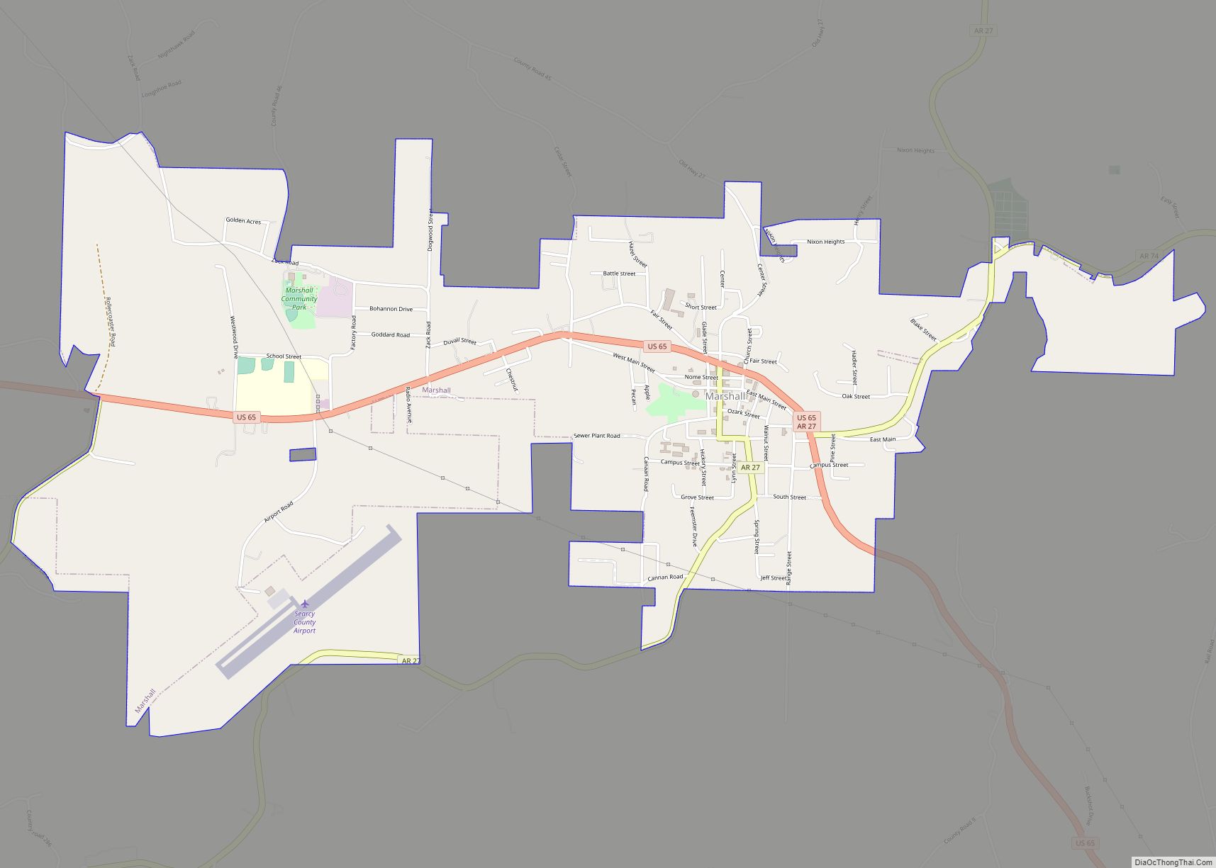 Map of Marshall city, Arkansas