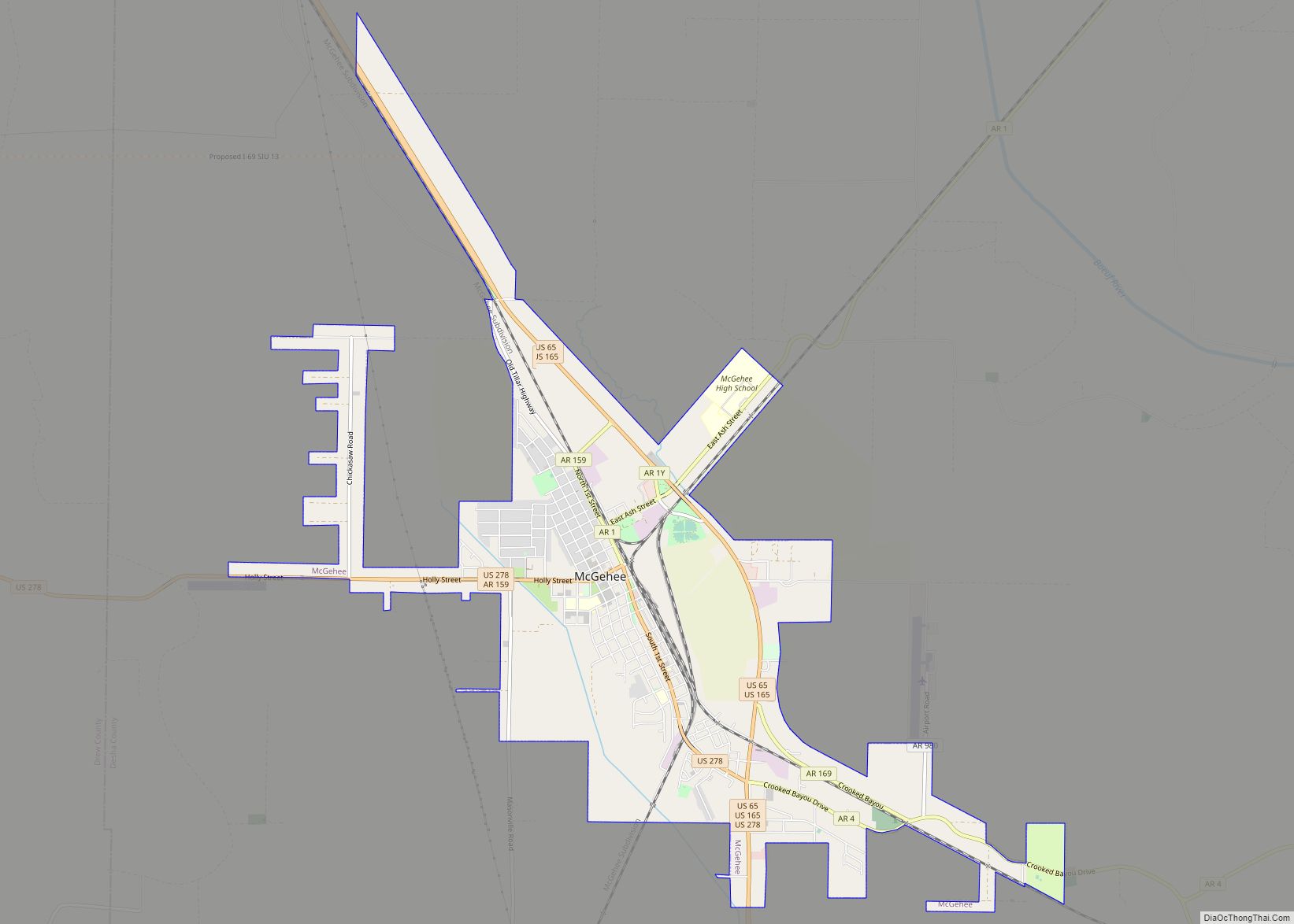 Map of McGehee city