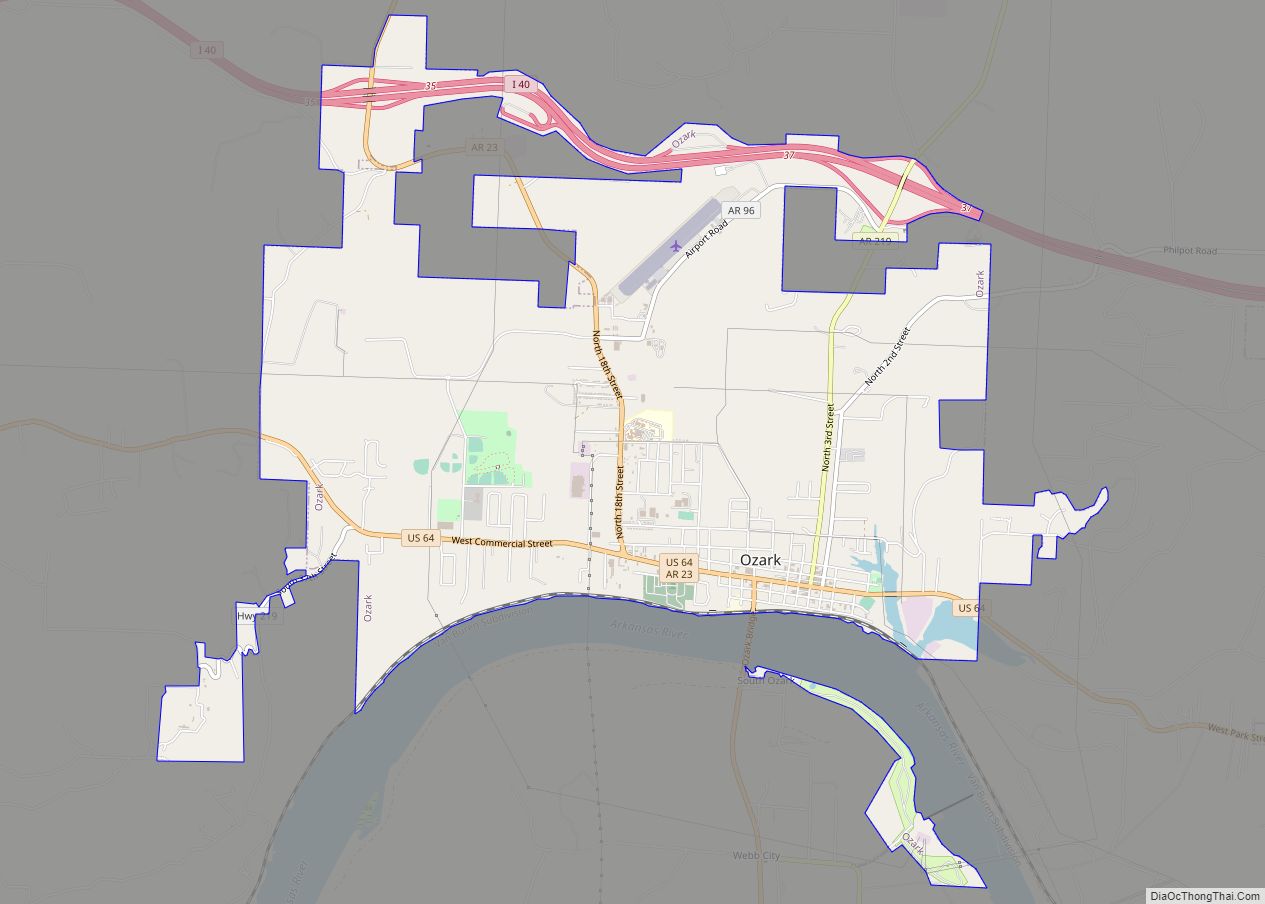 Map of Ozark city, Arkansas