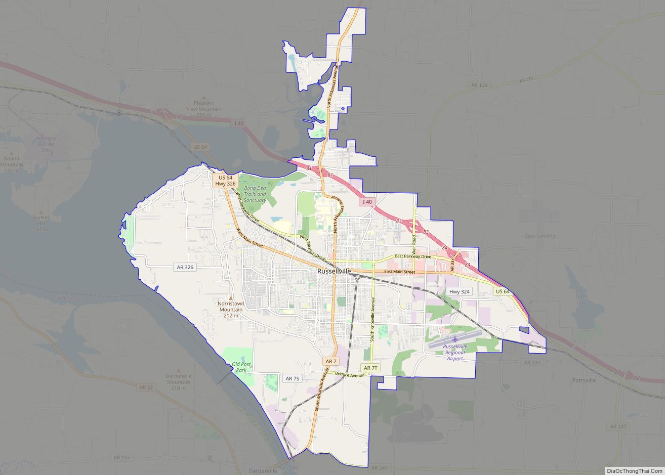 Map of Russellville city, Arkansas