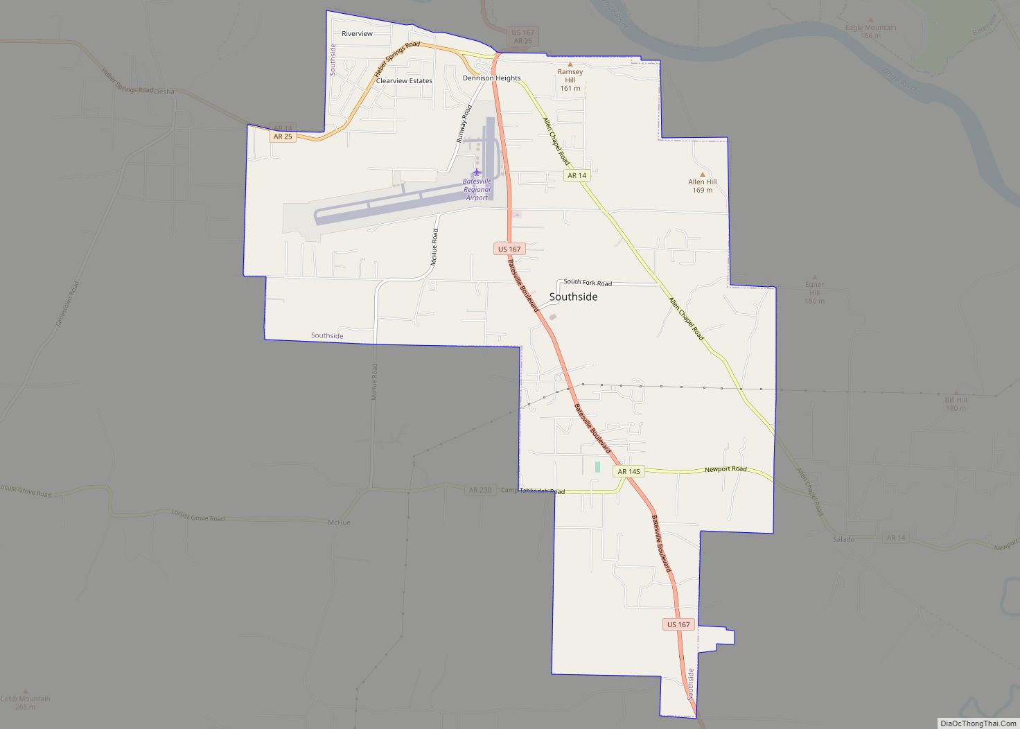 Map of Southside city, Arkansas
