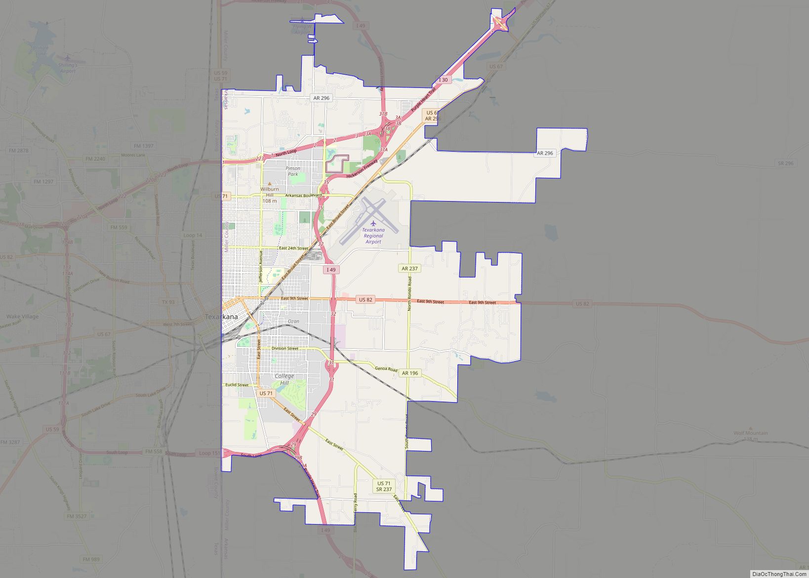 Map of Texarkana city