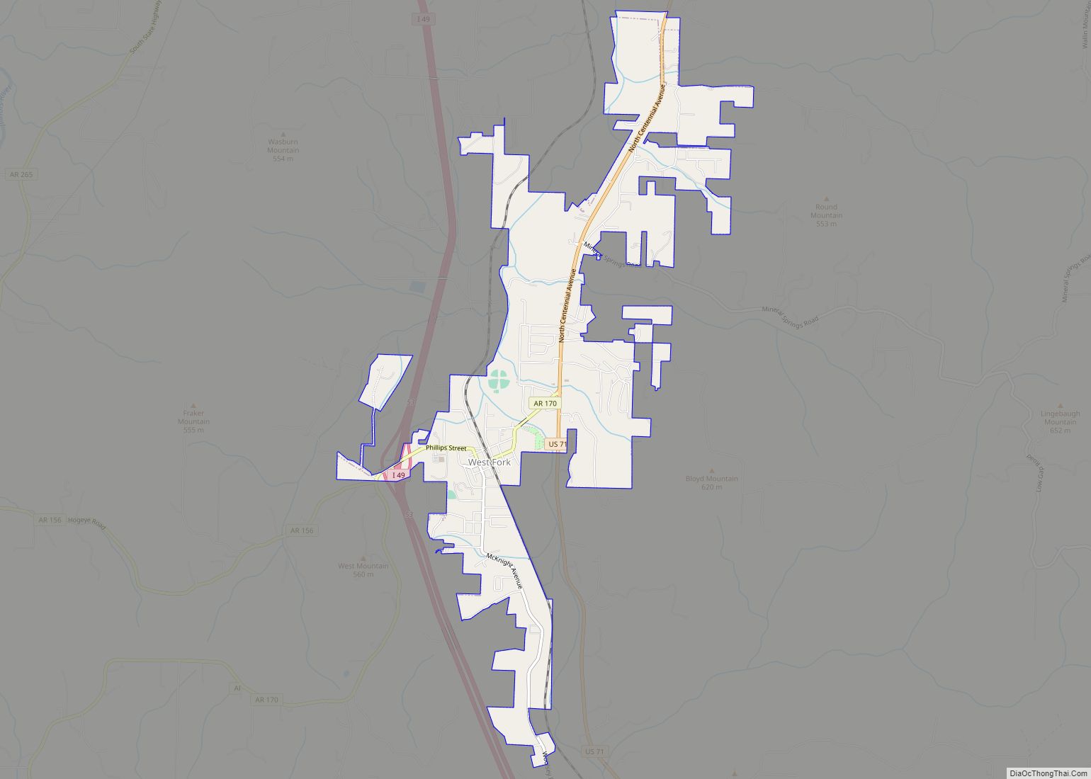 Map of West Fork city