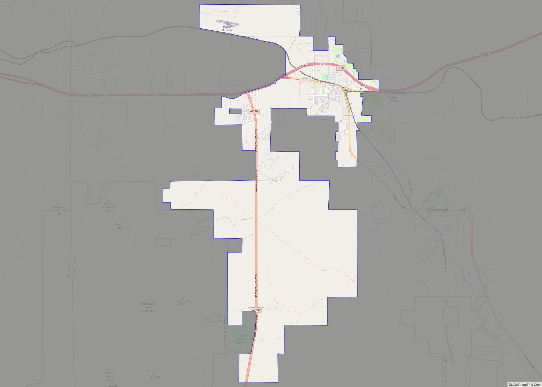 Map of Benson city, Arizona