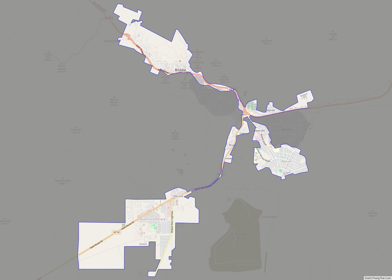 Map of Bisbee city, Arizona