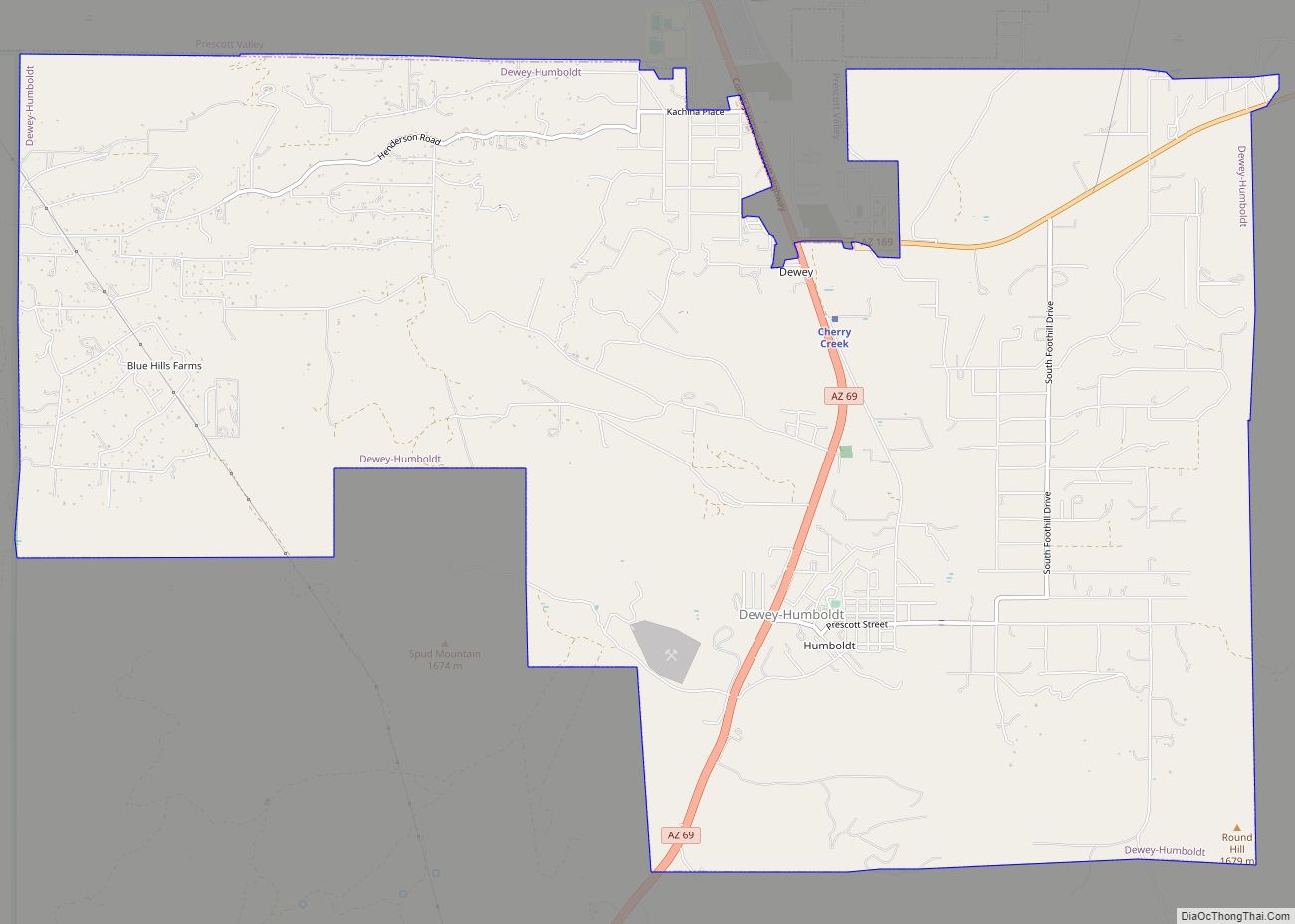 Map of Dewey-Humboldt town