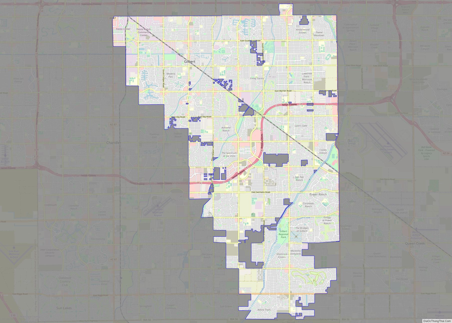 Map of Gilbert town, Arizona