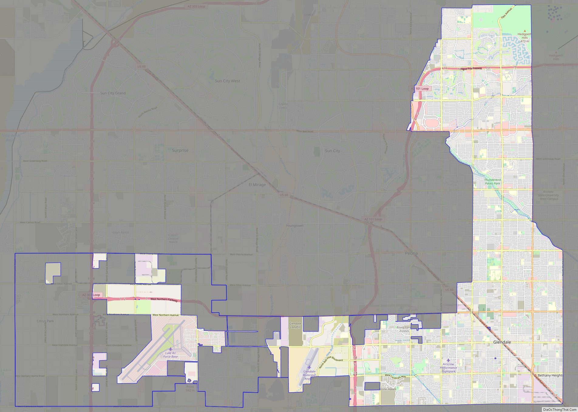 Map of Glendale city