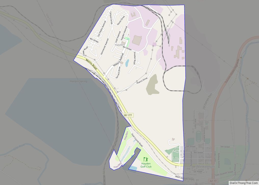 Map of Hayden town, Arizona