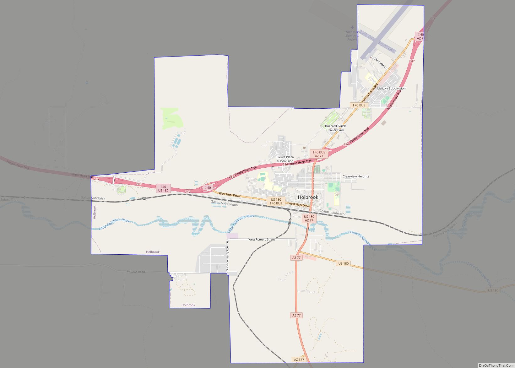 Map of Holbrook city, Arizona