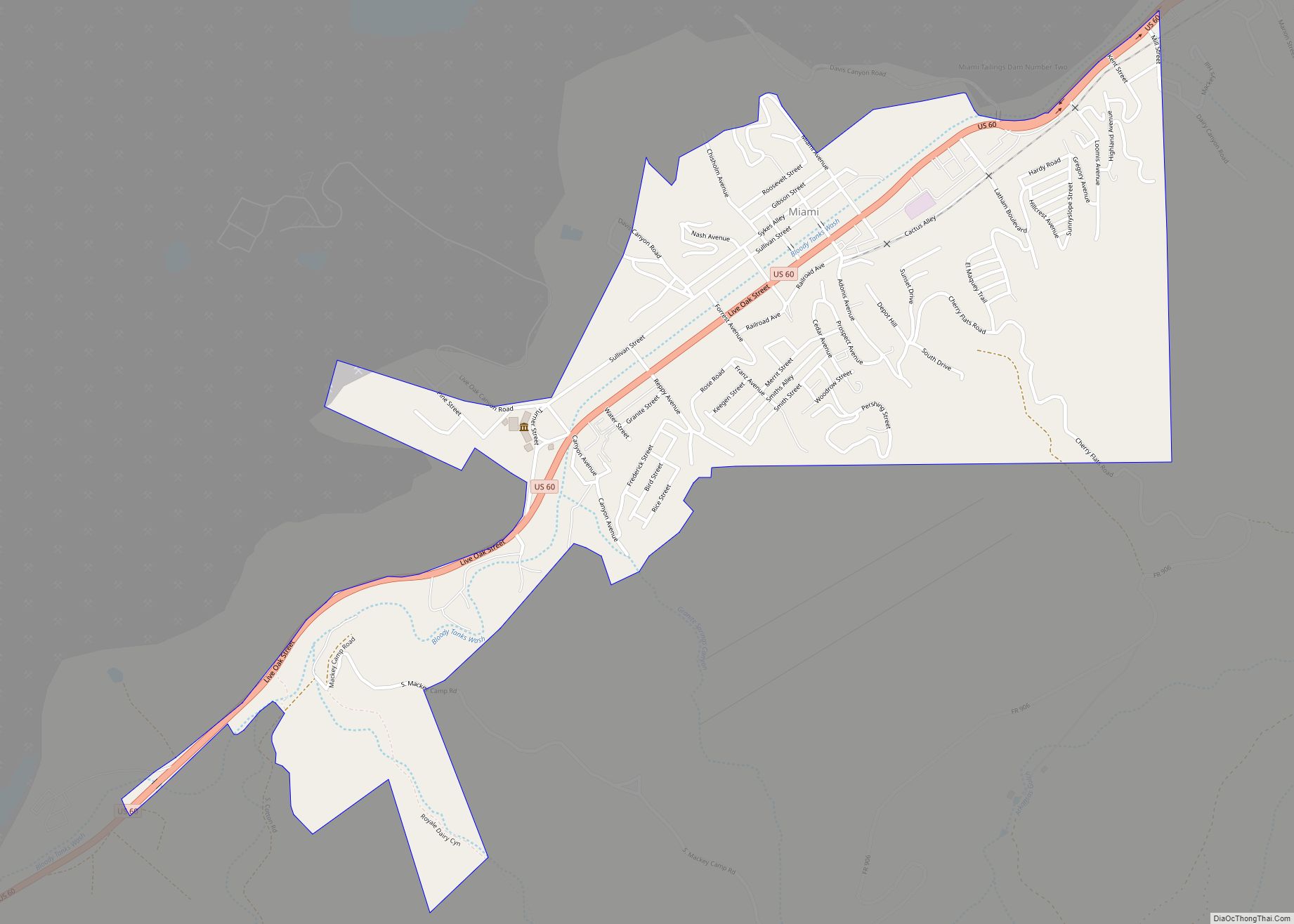 Map of Miami town, Arizona