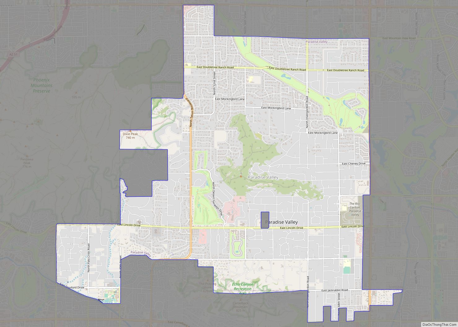 Map of Paradise Valley town, Arizona