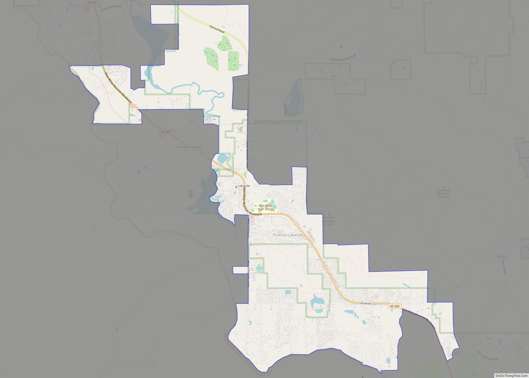 Map of Pinetop-Lakeside town