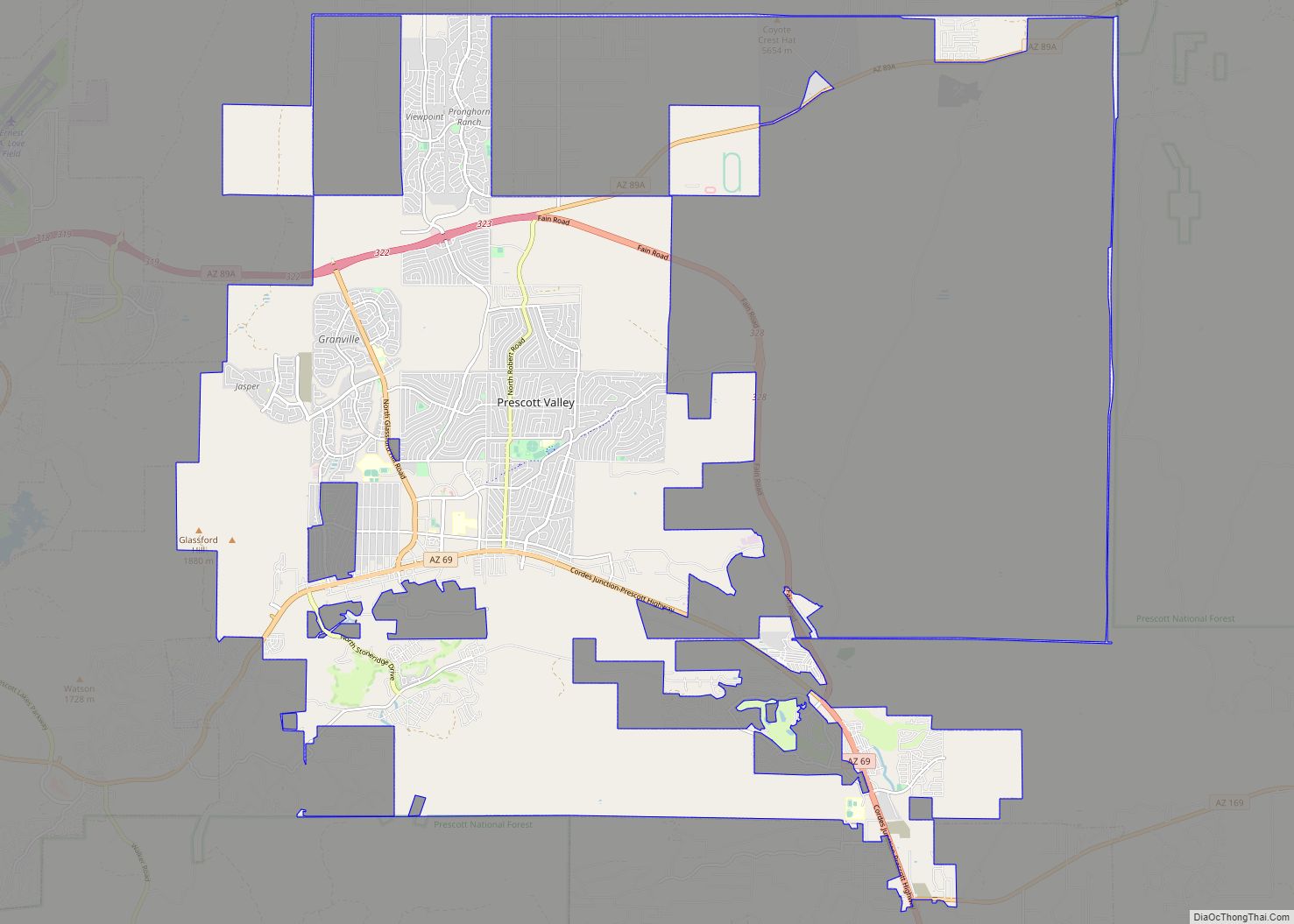 Map of Prescott Valley town