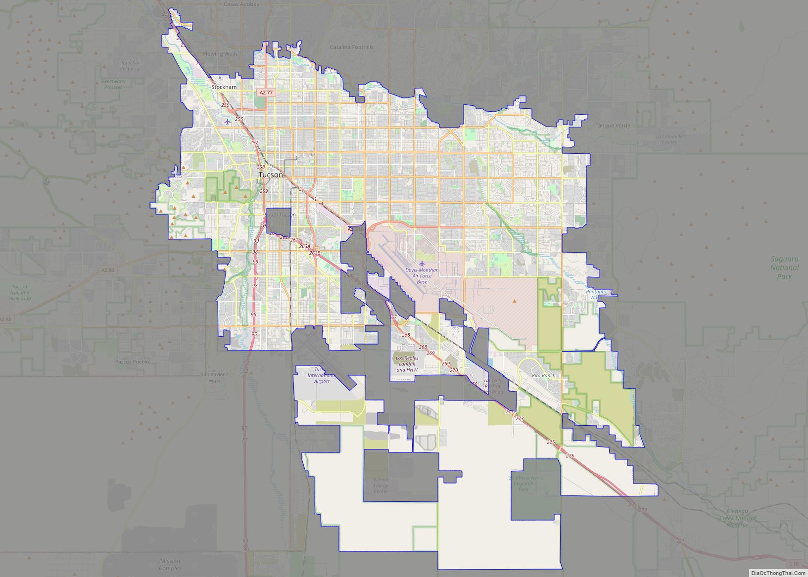 Map of Tucson city