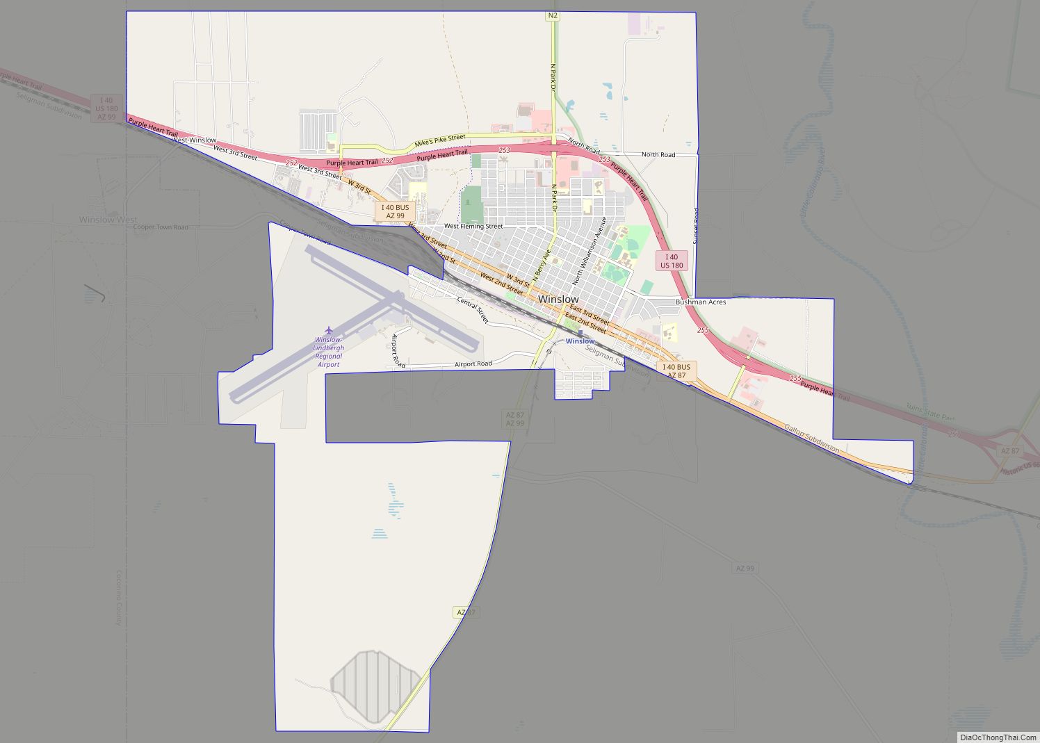 Map of Winslow city, Arizona
