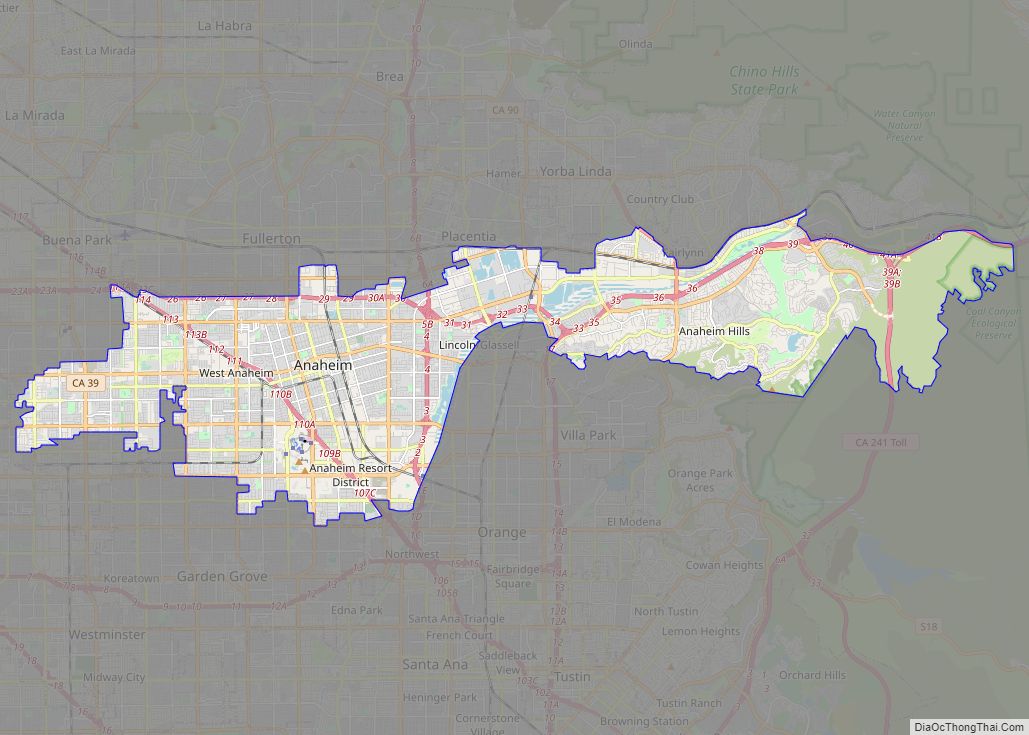 Map of Anaheim city