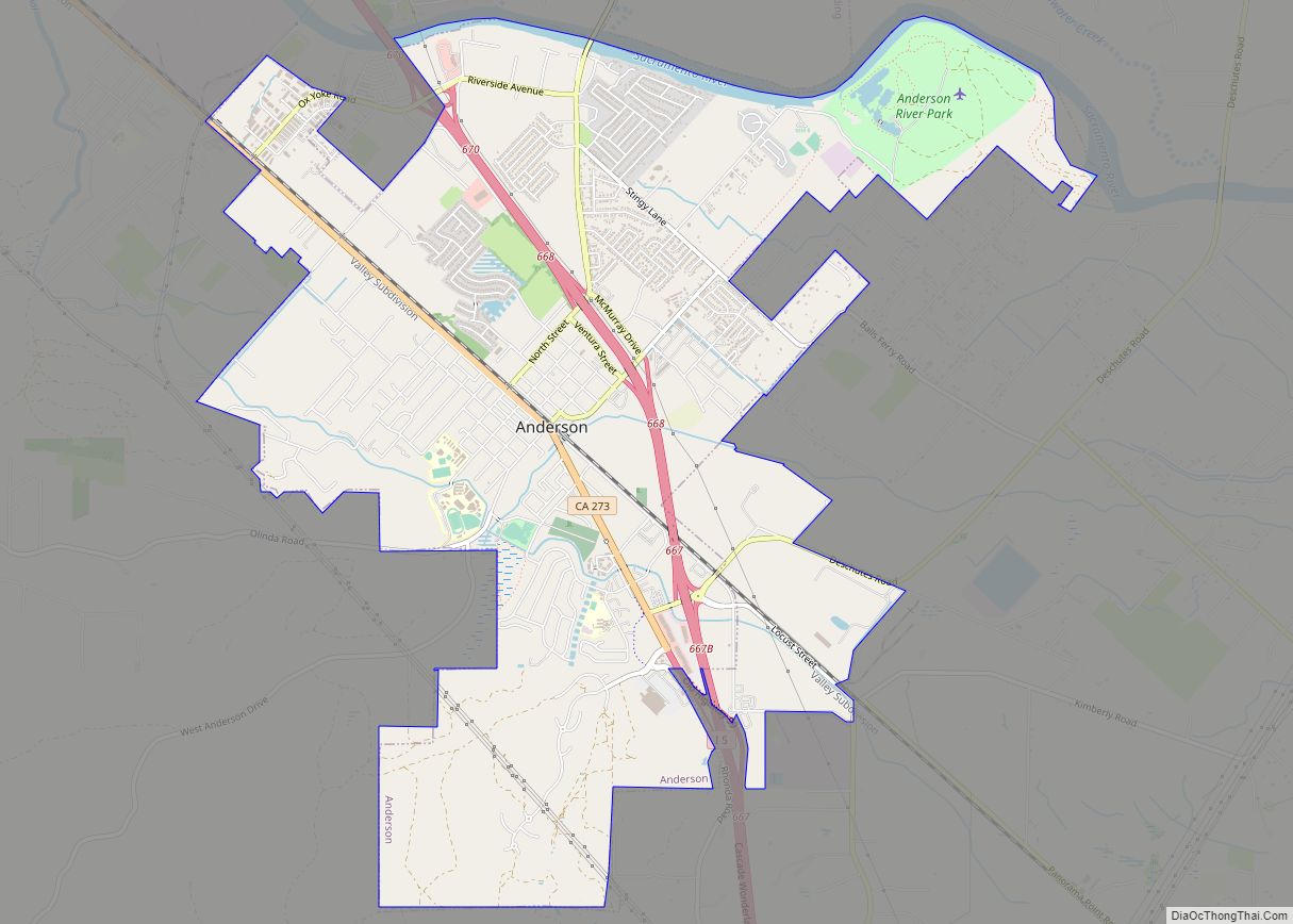 Map of Anderson city, California