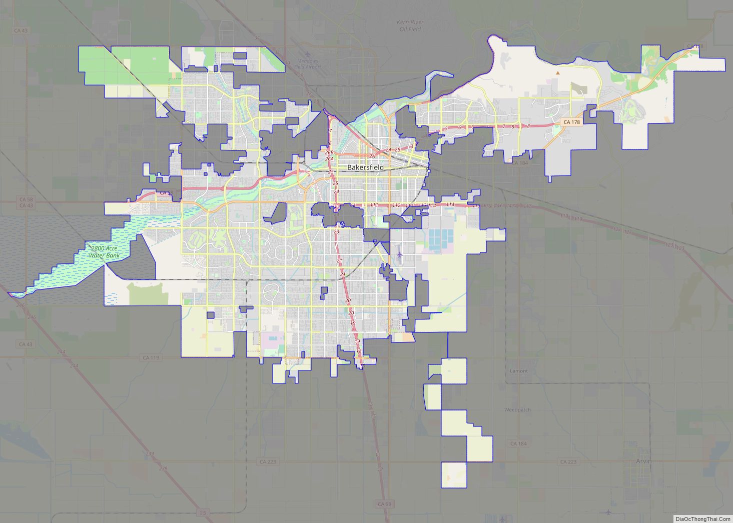 Map of Bakersfield city