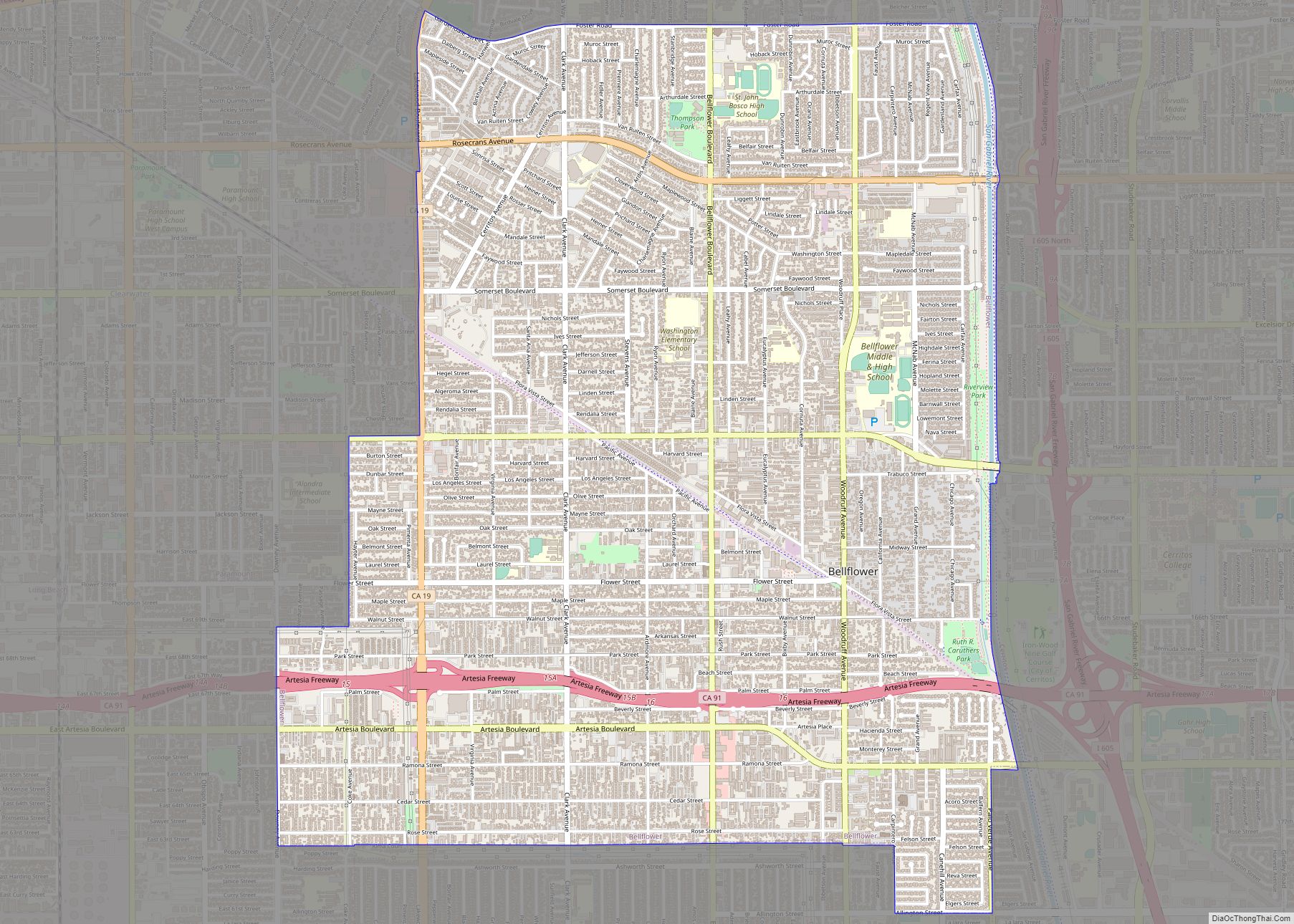 Map of Bellflower city