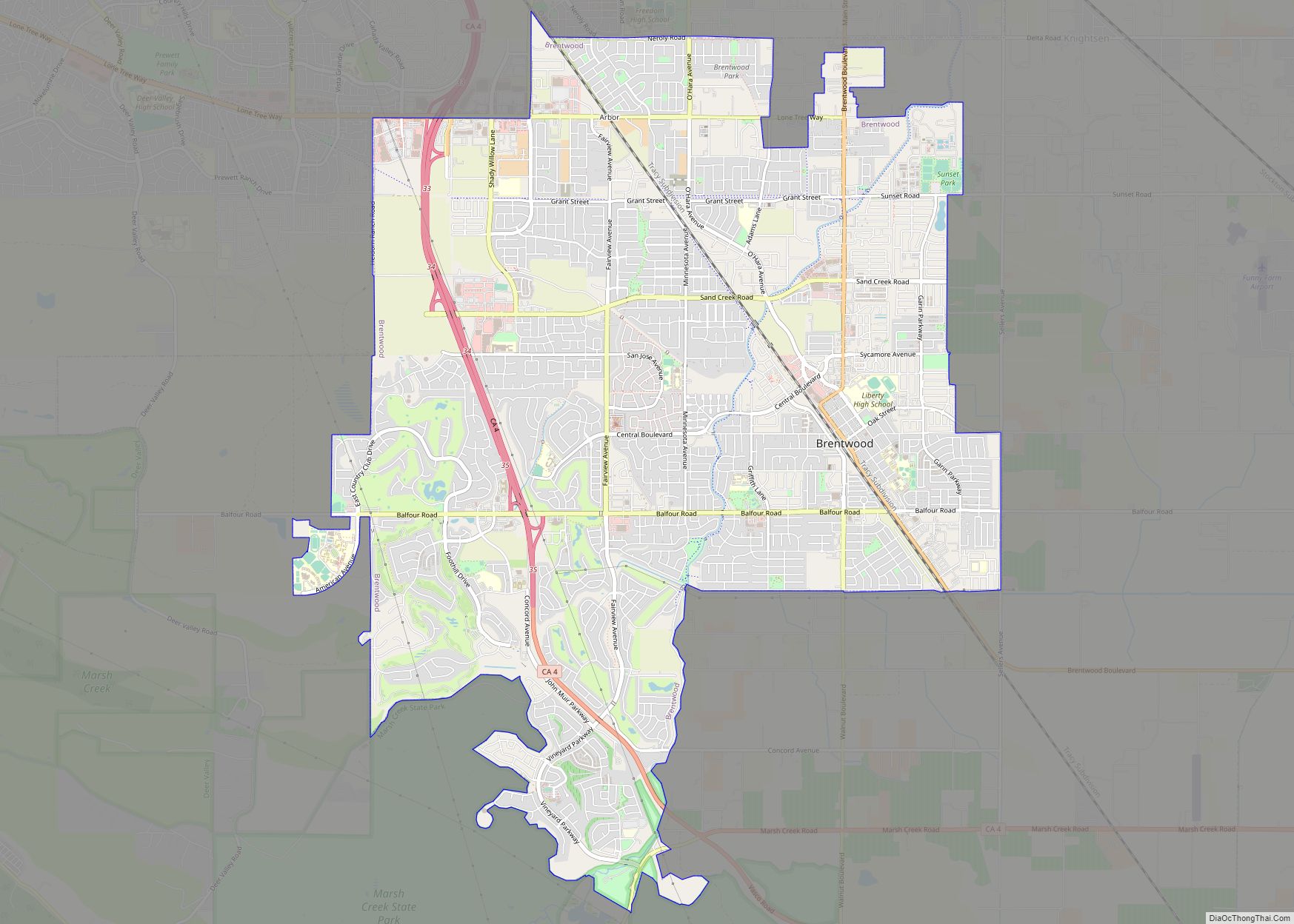 Map of Brentwood city, California