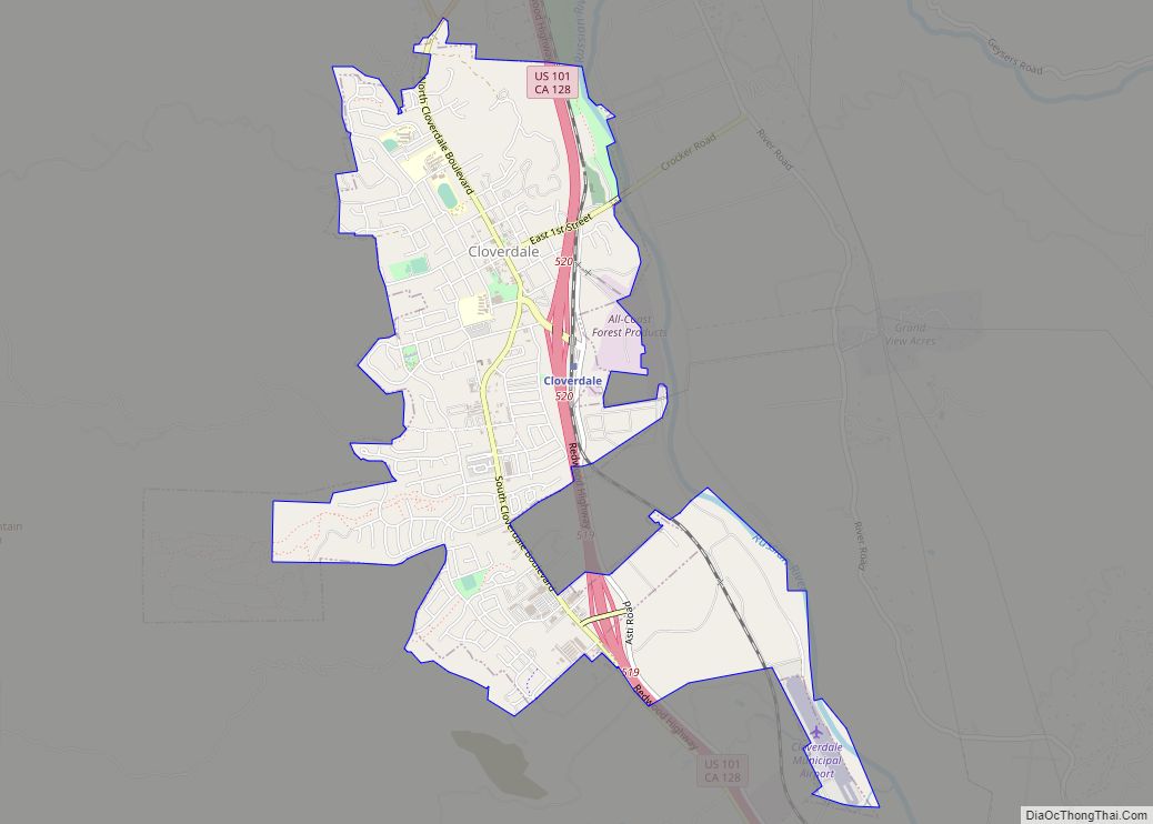 Map of Cloverdale city