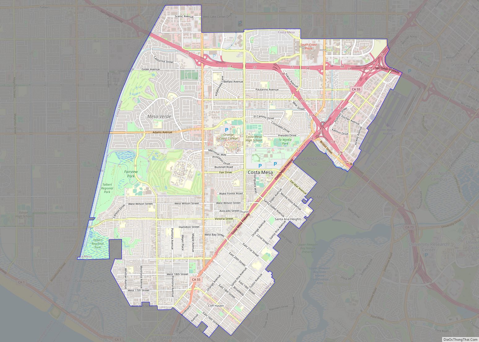 Map of Costa Mesa city