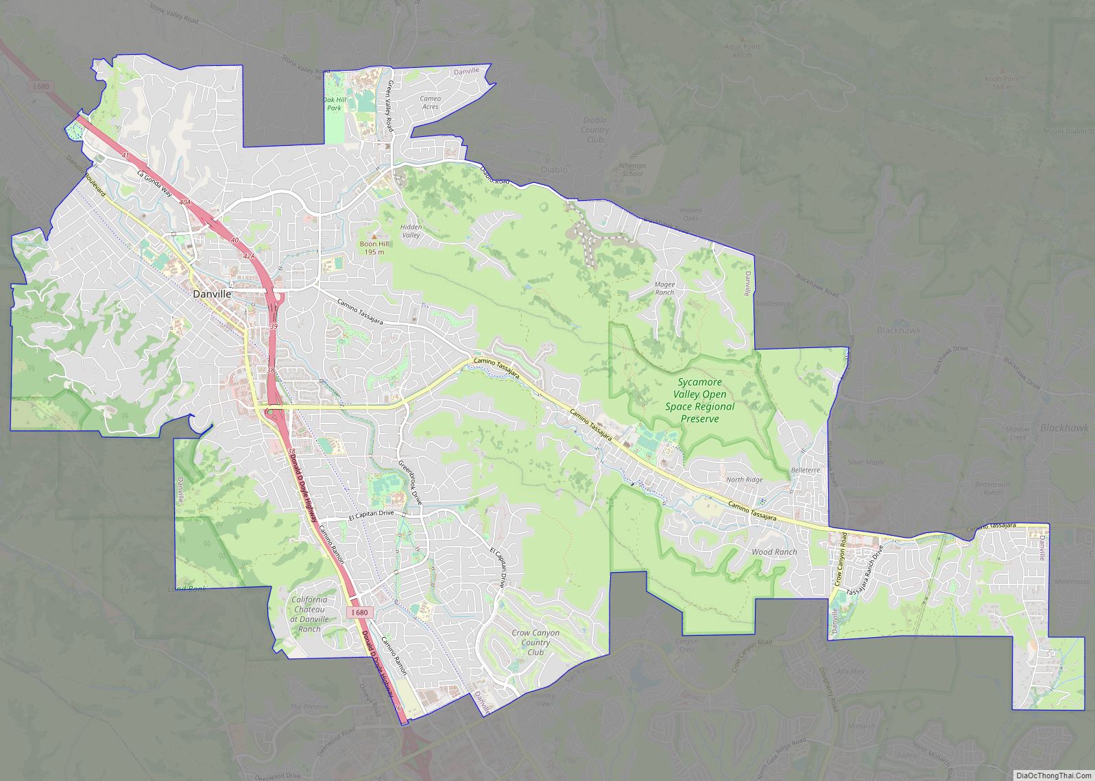 Map of Danville town, California