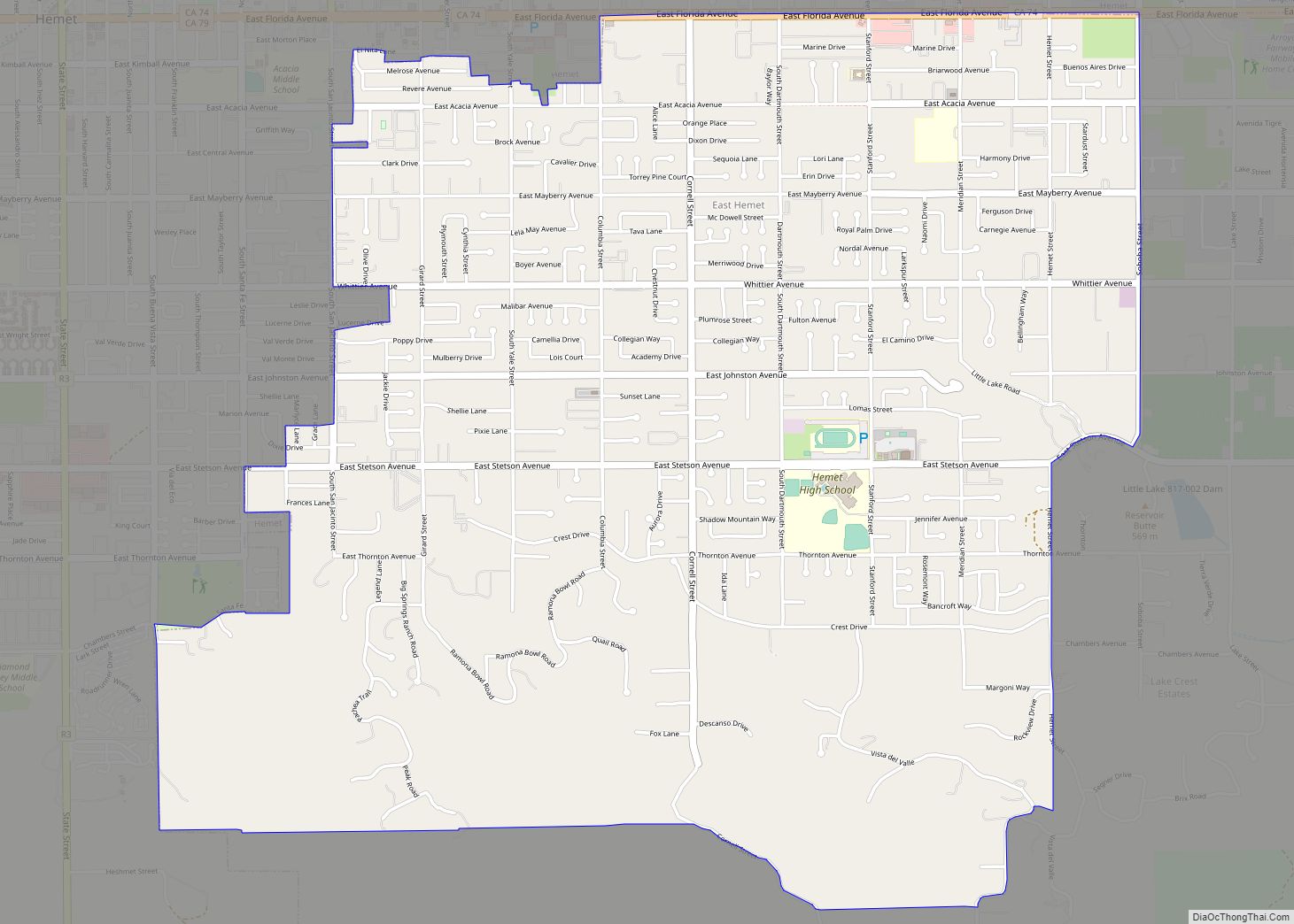 Map of East Hemet CDP