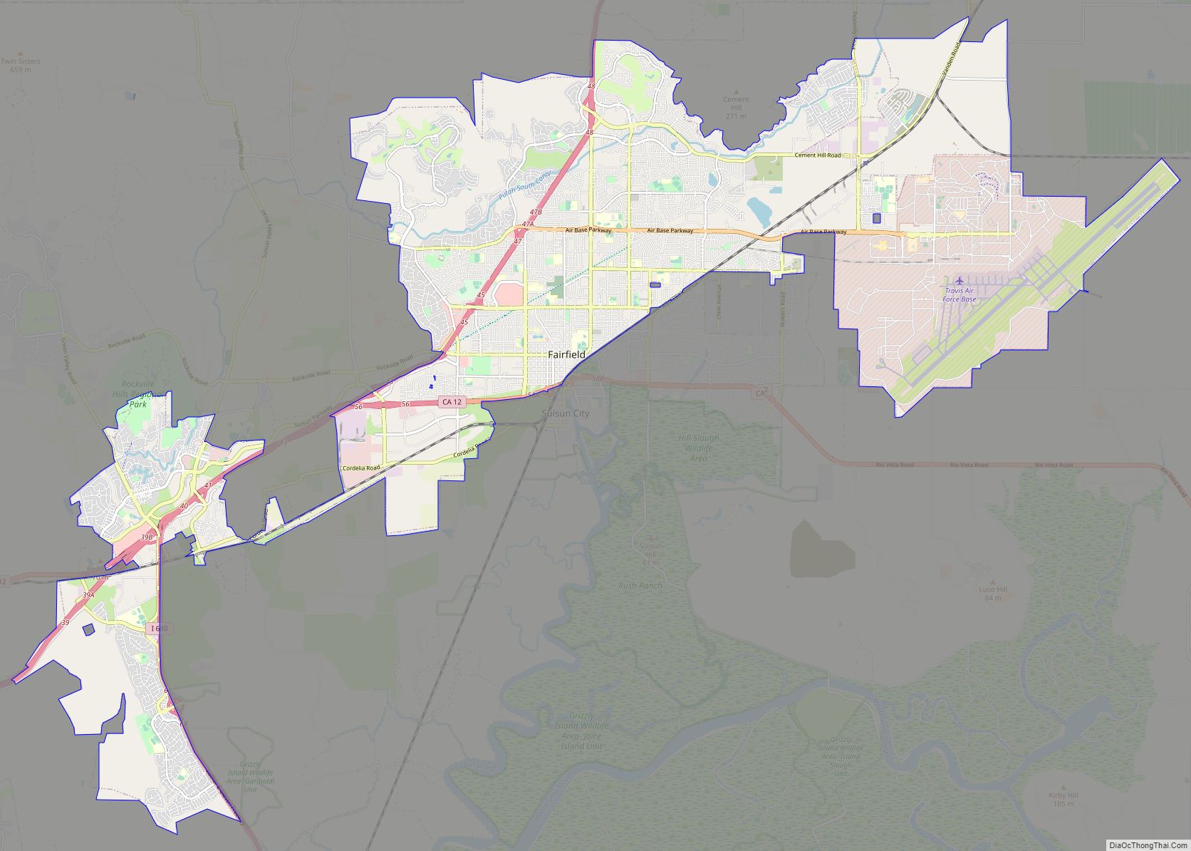 Map of Fairfield city, California