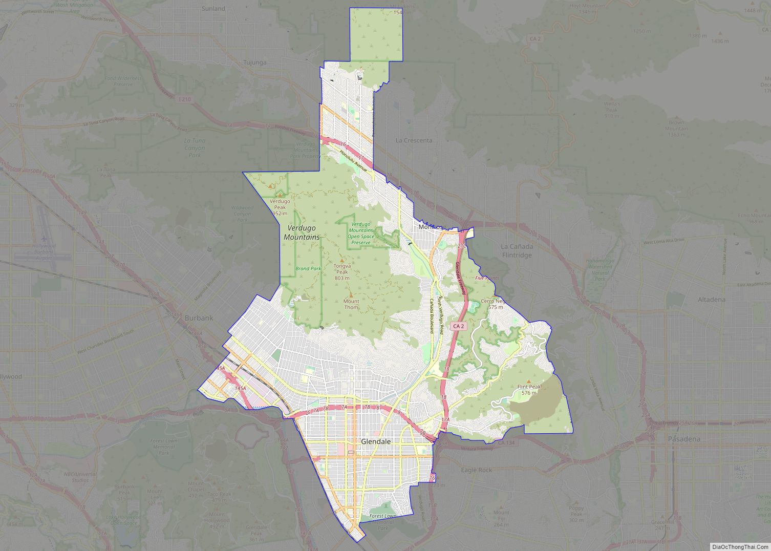 Map of Glendale city, California