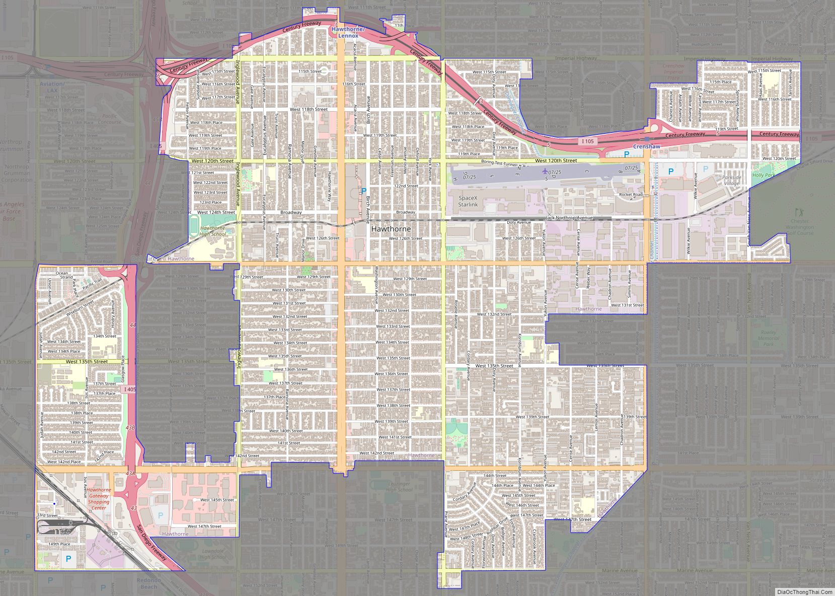 Map of Hawthorne city