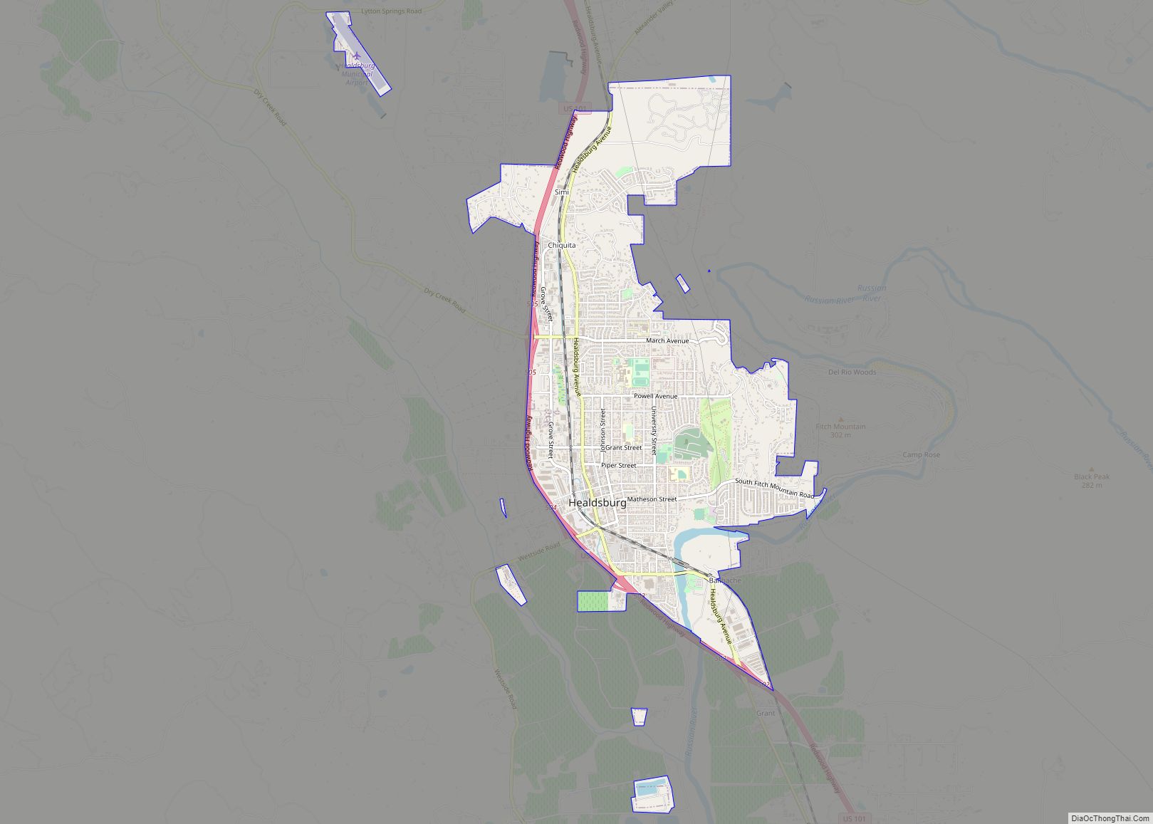 Map of Healdsburg city