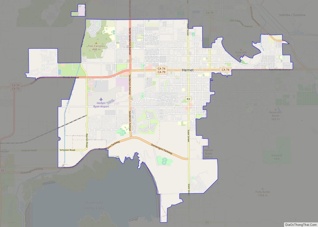 Map of Hemet city