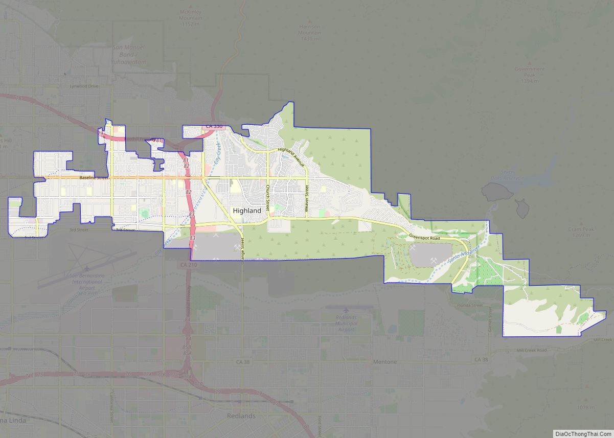 Map of Highland city, California