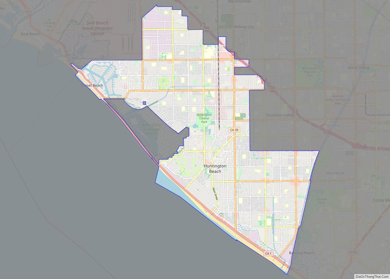 Map of Huntington Beach city