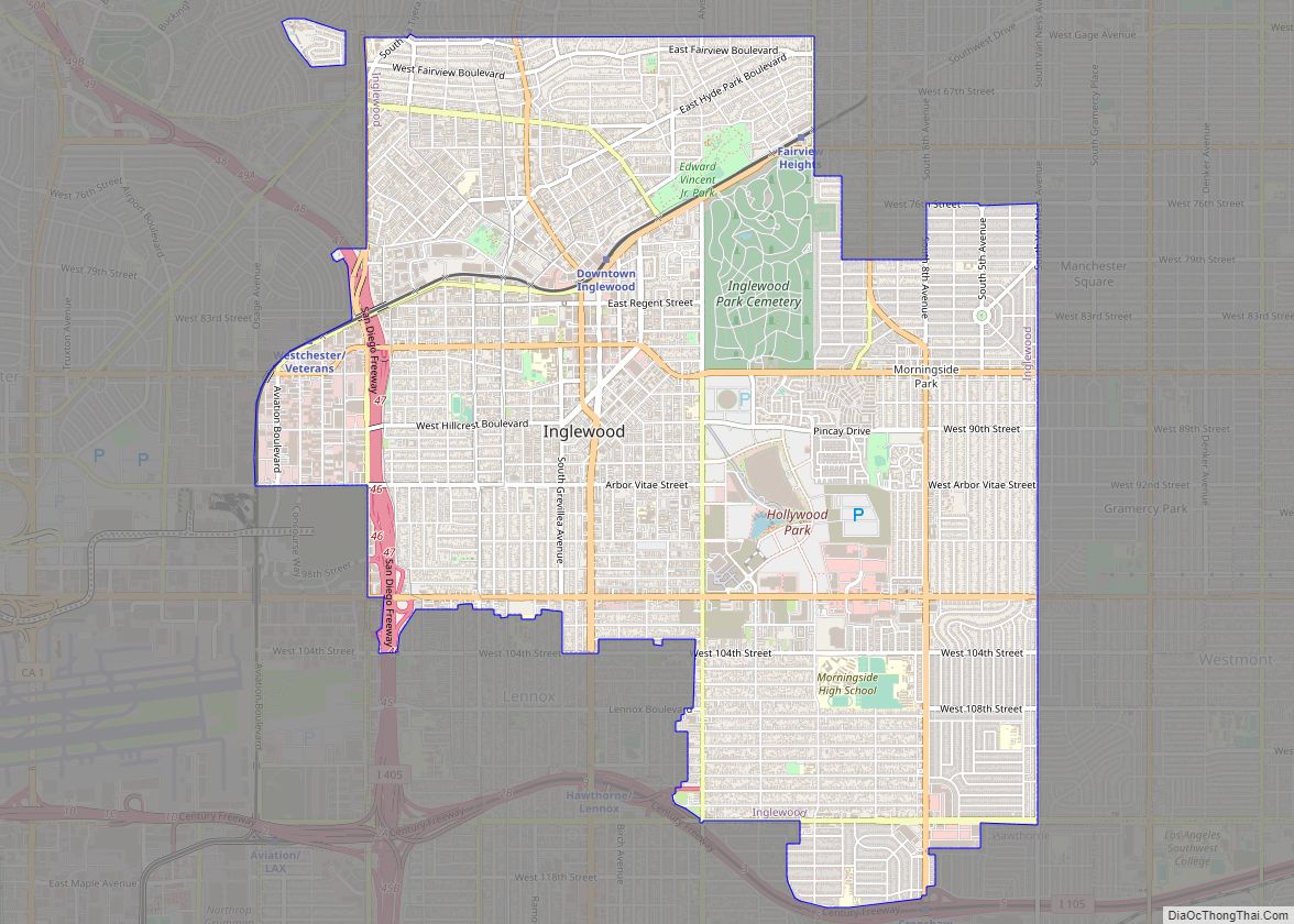 Map of Inglewood city