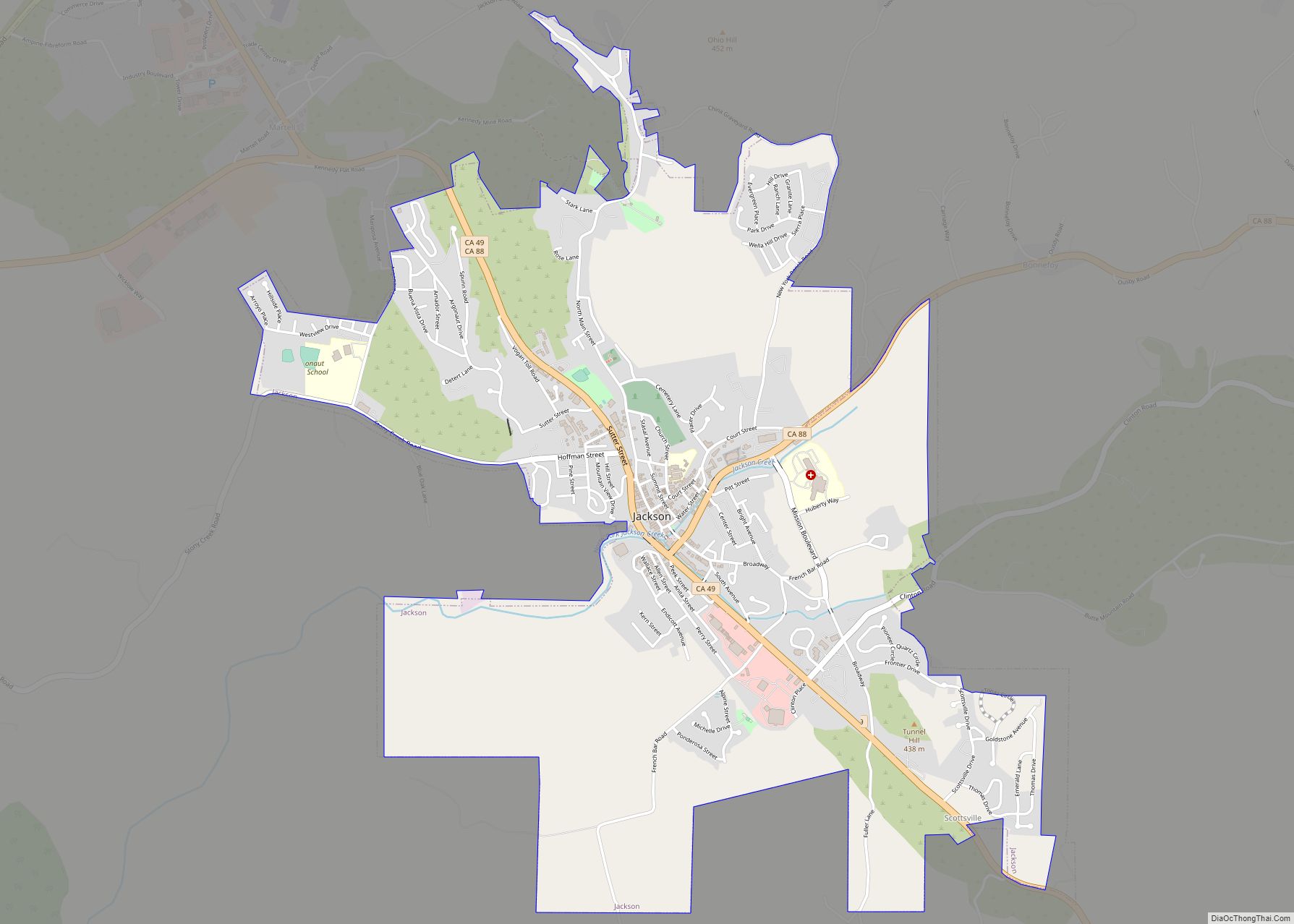Map of Jackson city, California