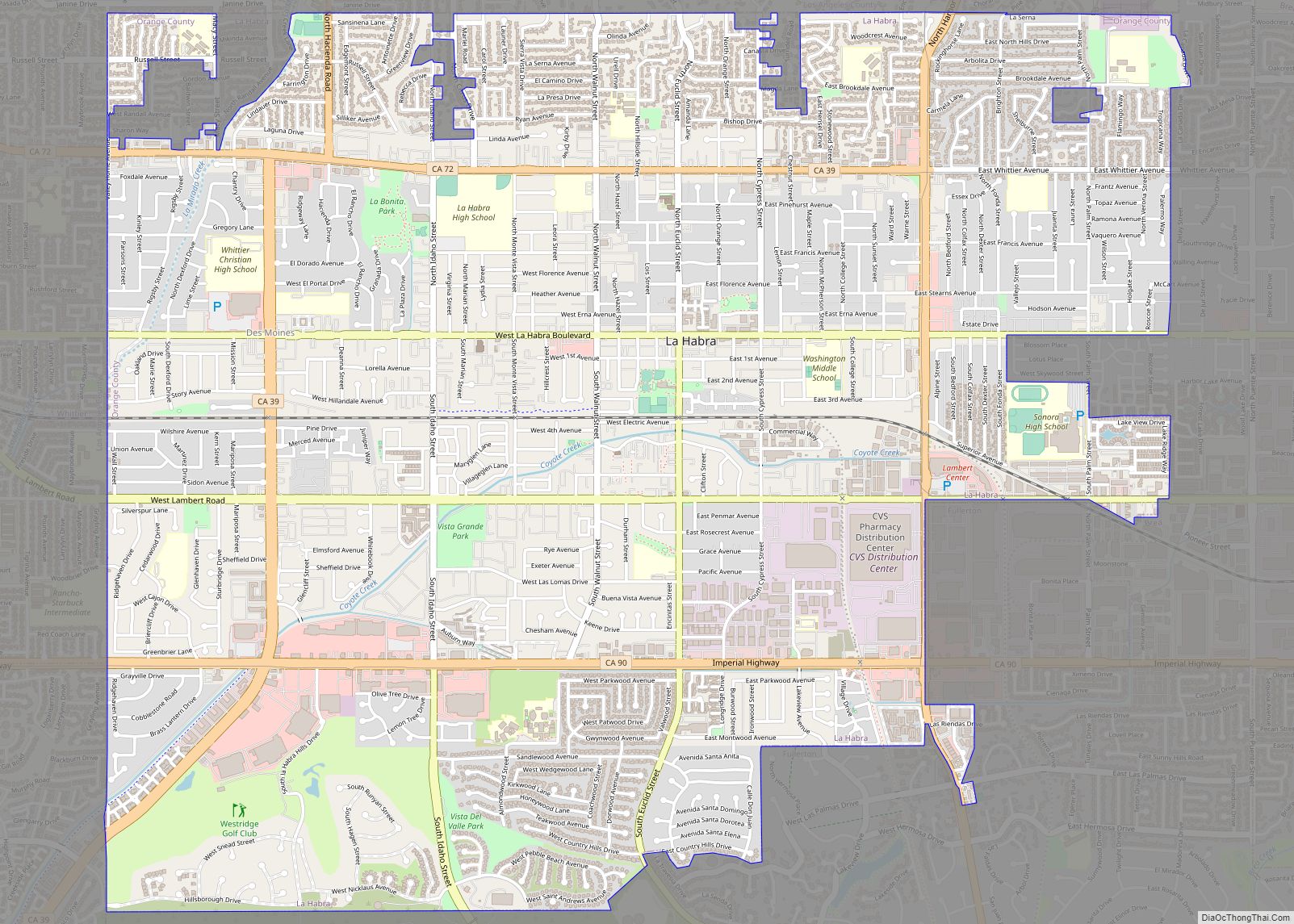 Map of La Habra city