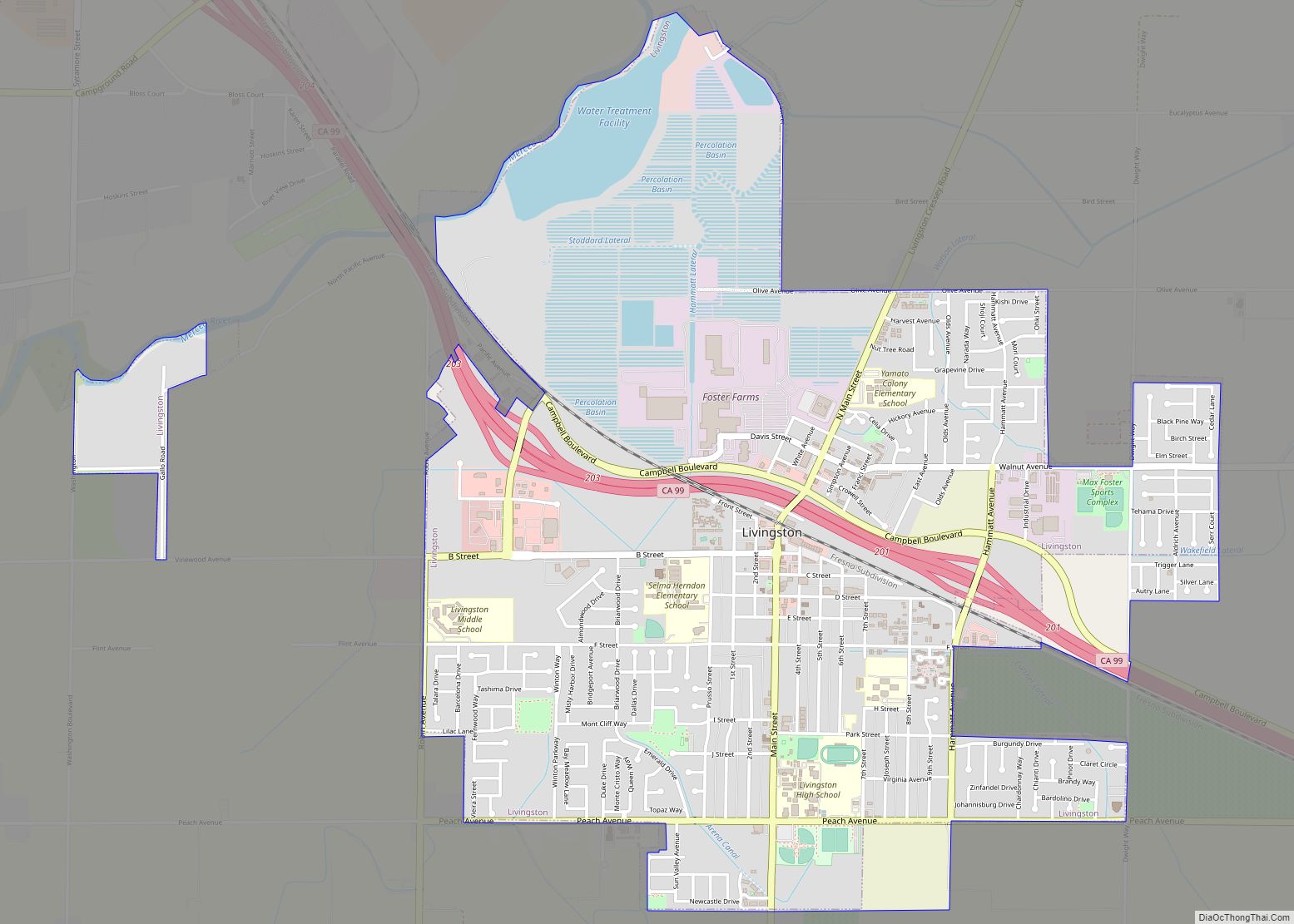 Map of Livingston city, California